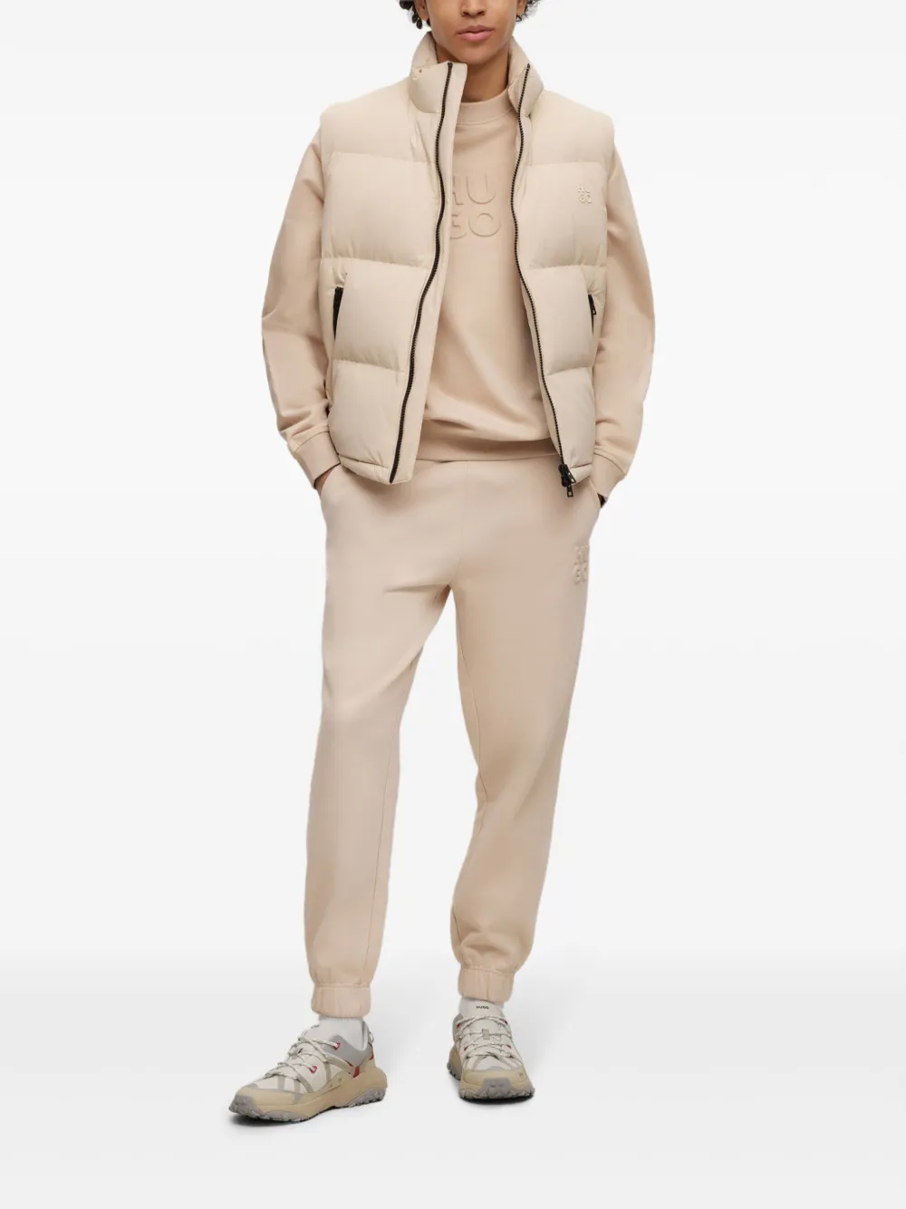 HUGO Katoenen sweater met logo-reliëf - Beige
