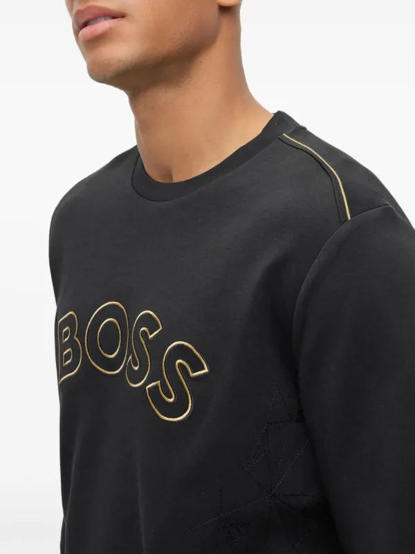 BOSS logo embroidered crew neck Sweatshirt Black FARFETCH