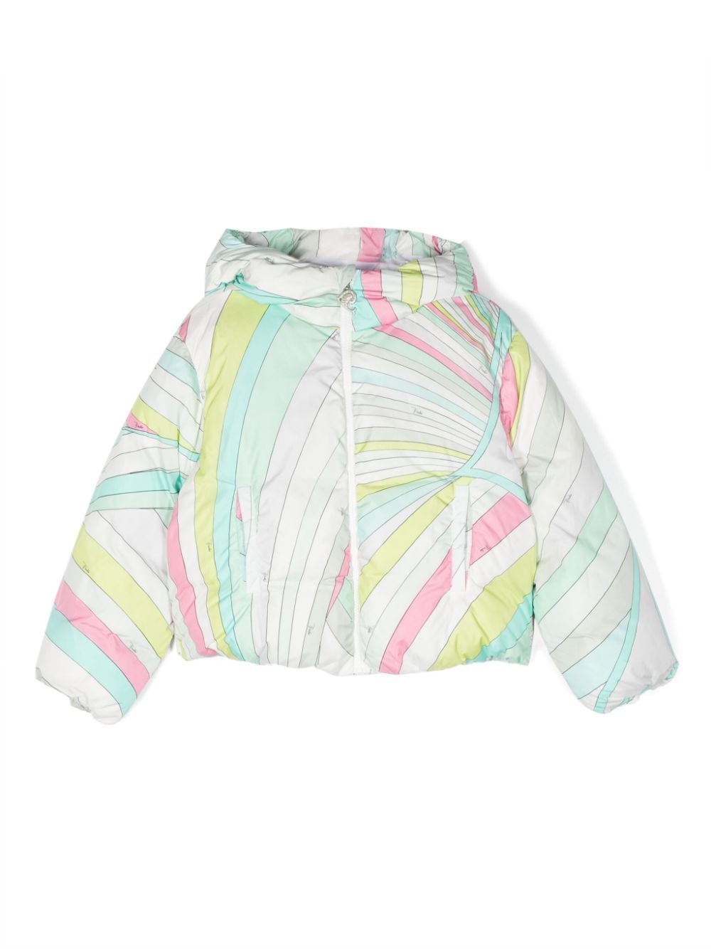 PUCCI JUNIOR MARMO-PRINT HOODED PUFFER JACKET