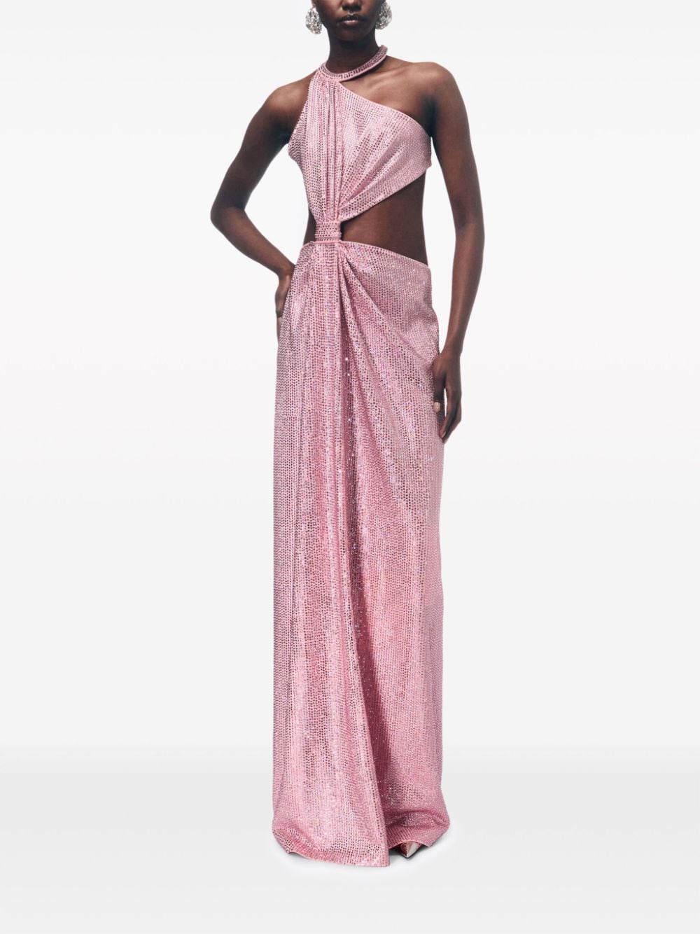 Shop Area Crystal-embellished Halterneck Gown In Rosa