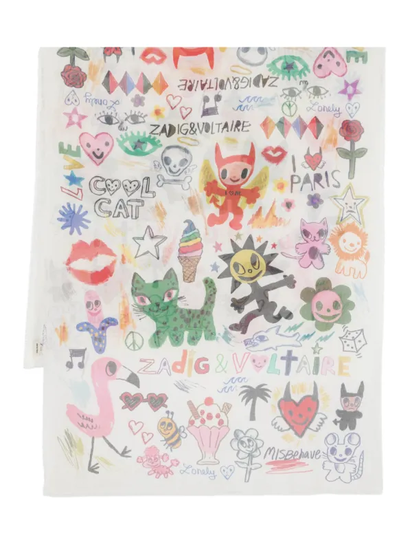 Zadig&Voltaire Maxi Delta Humberto Frayed Scarf Neutrals