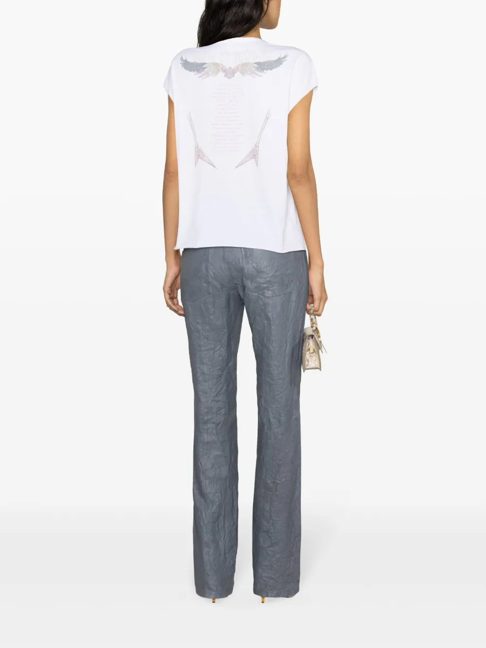 Shop Zadig & Voltaire Straight-leg Crinkled-leather Trousers In Blue