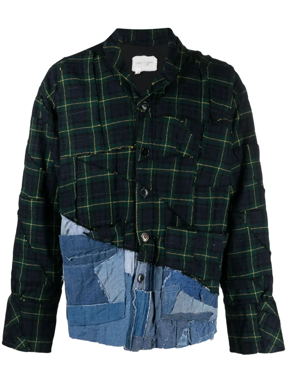 Shop Greg Lauren Patchwork Cotton Shirt Jacket In Grün