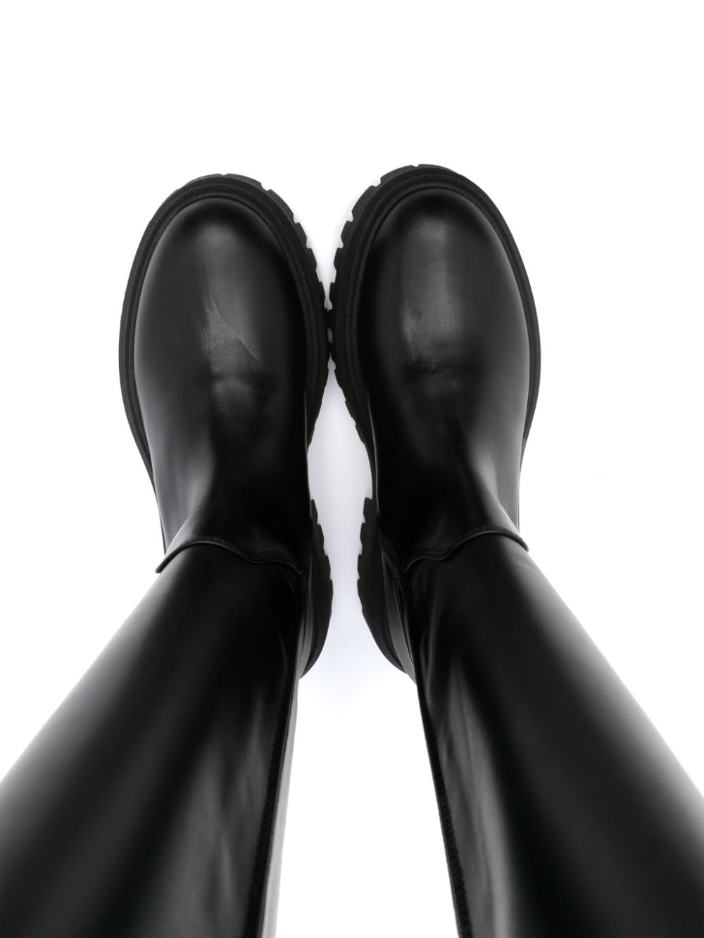 Moschino Kids logo-print knee-length leather boots Black