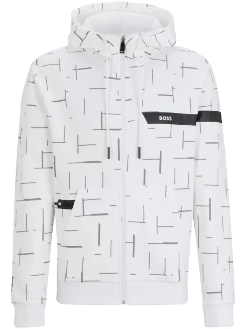 BOSS graphic-print drawstring zip-up hoodie