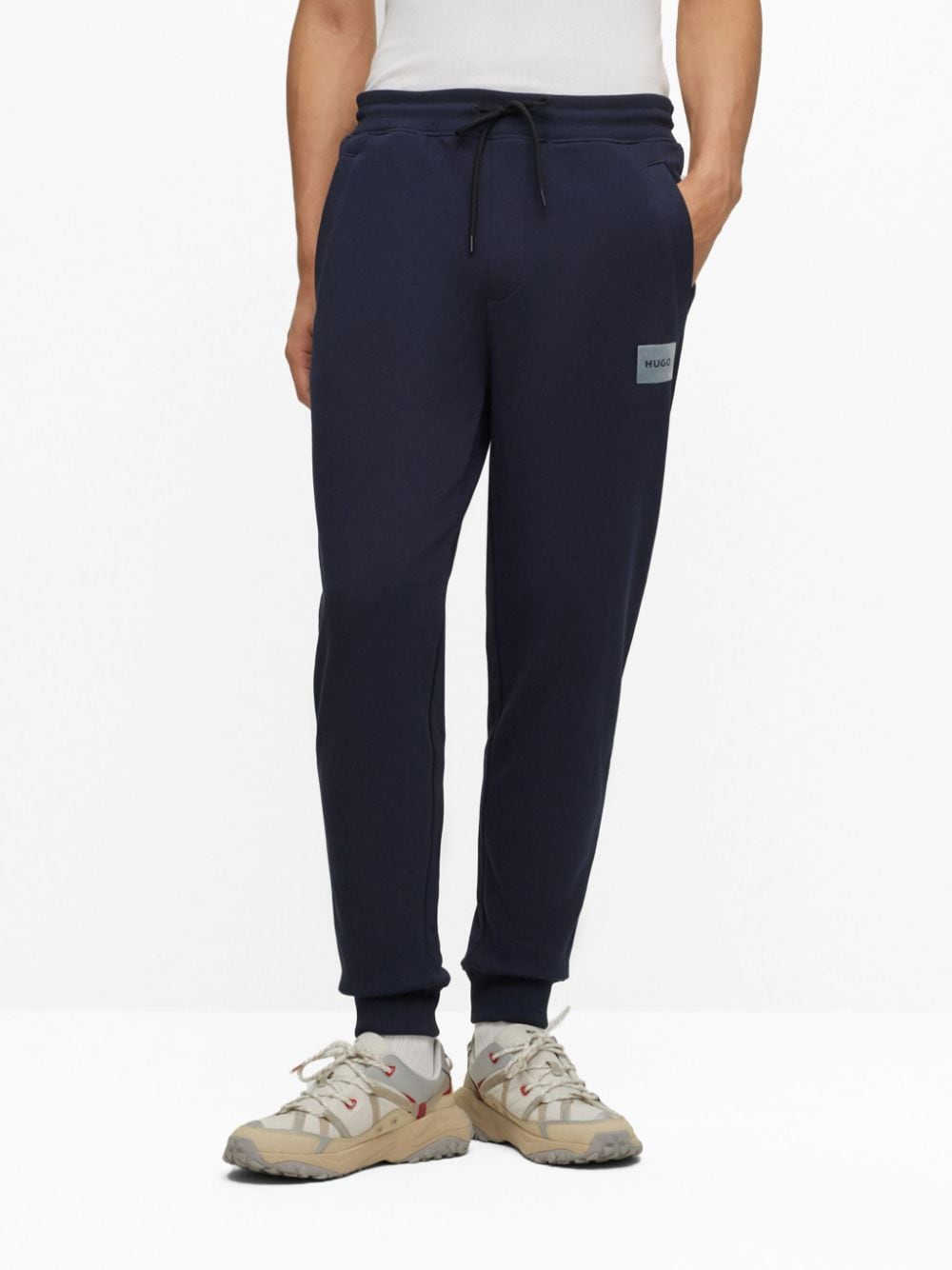 Shop Hugo Doak Logo-flocked Drawstring Cotton Track Pants In Blue