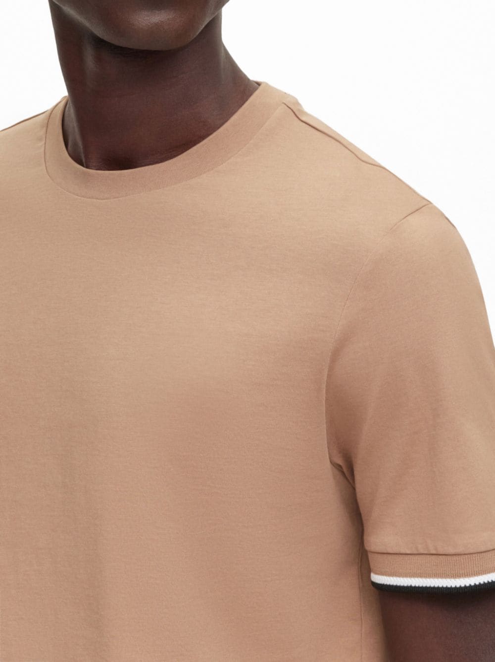 Shop Hugo Boss Striped-cuffs Cotton T-shirt In Neutrals