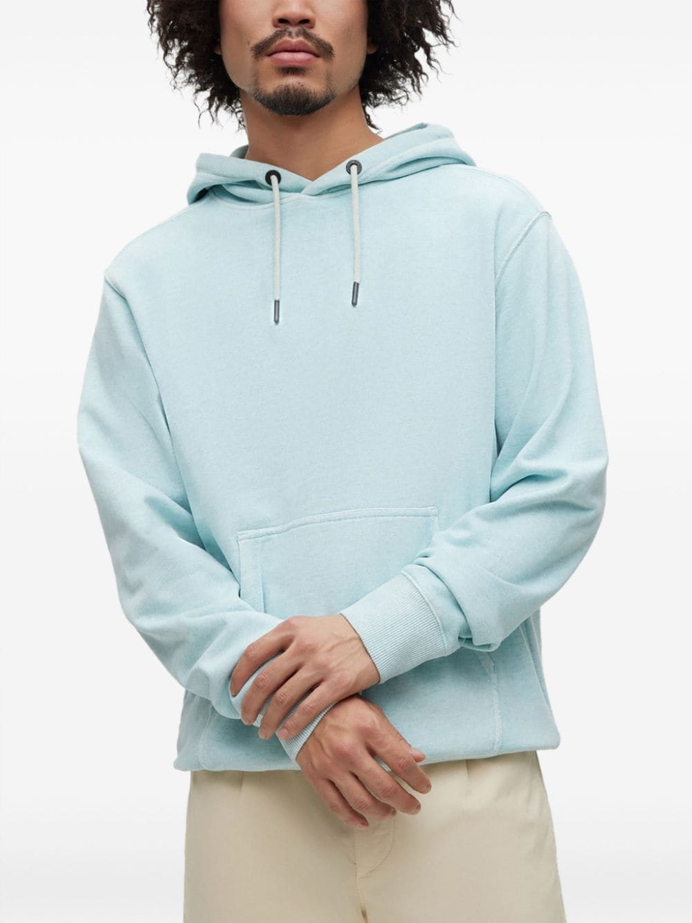 BOSS logo-embroidered cotton-blend hoodie Blauw