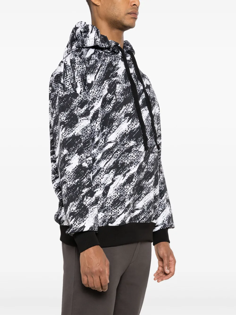 HUGO Katoenen hoodie met verfspray-effect Zwart