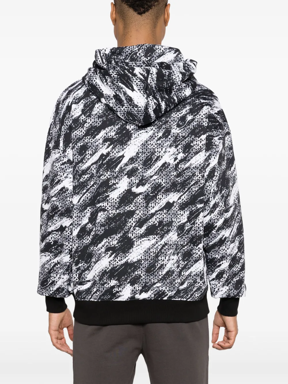 HUGO Katoenen hoodie met verfspray-effect Zwart