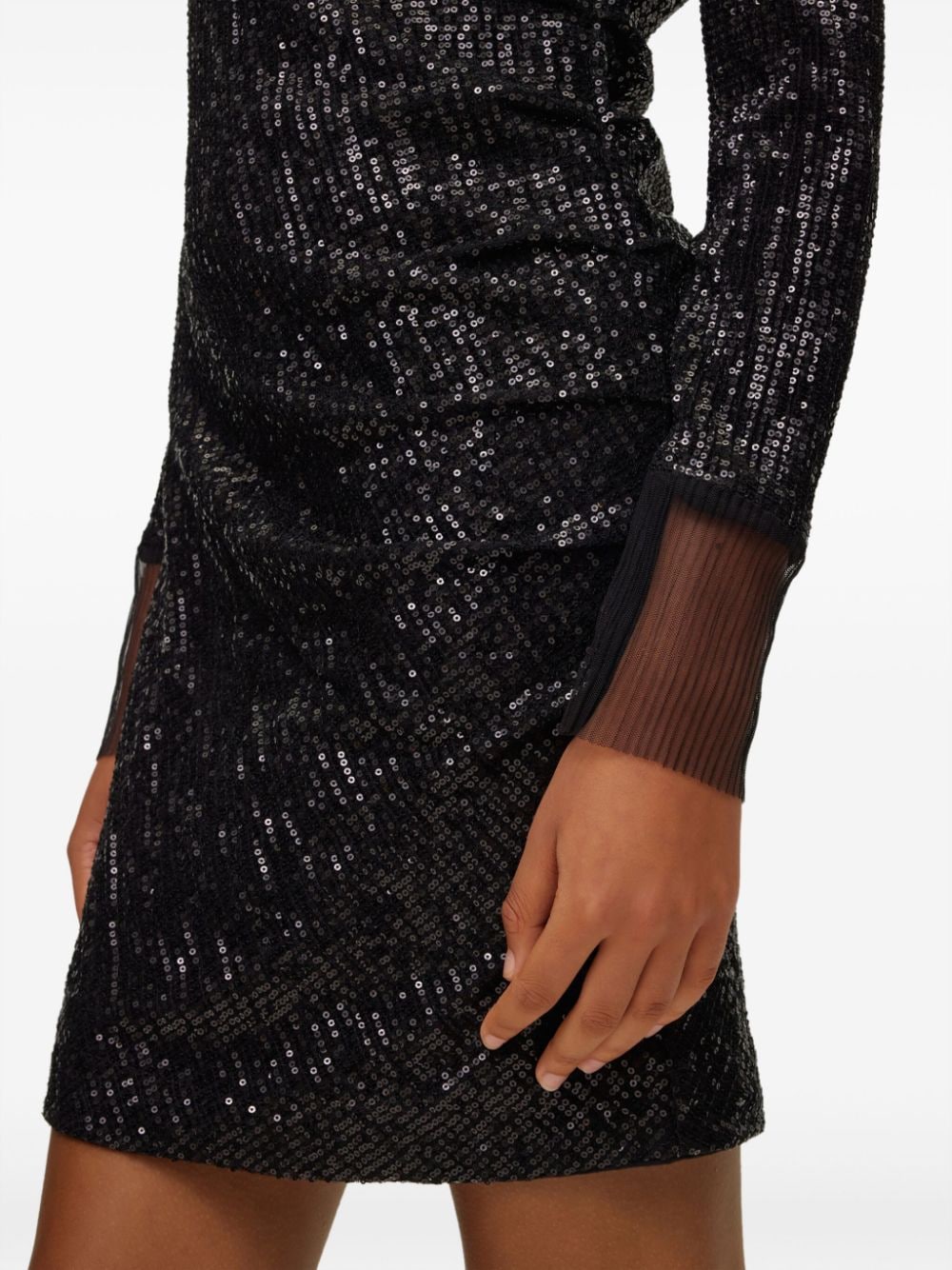 Shop Hugo Boss Long-sleeved Sequinned Minidress In Black