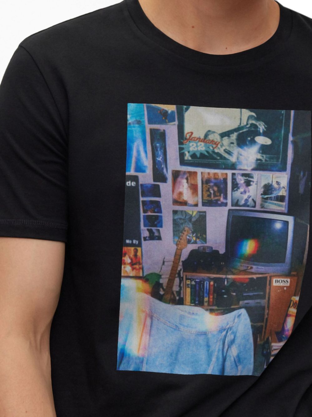 BOSS Katoenen T-shirt met fotoprint Zwart