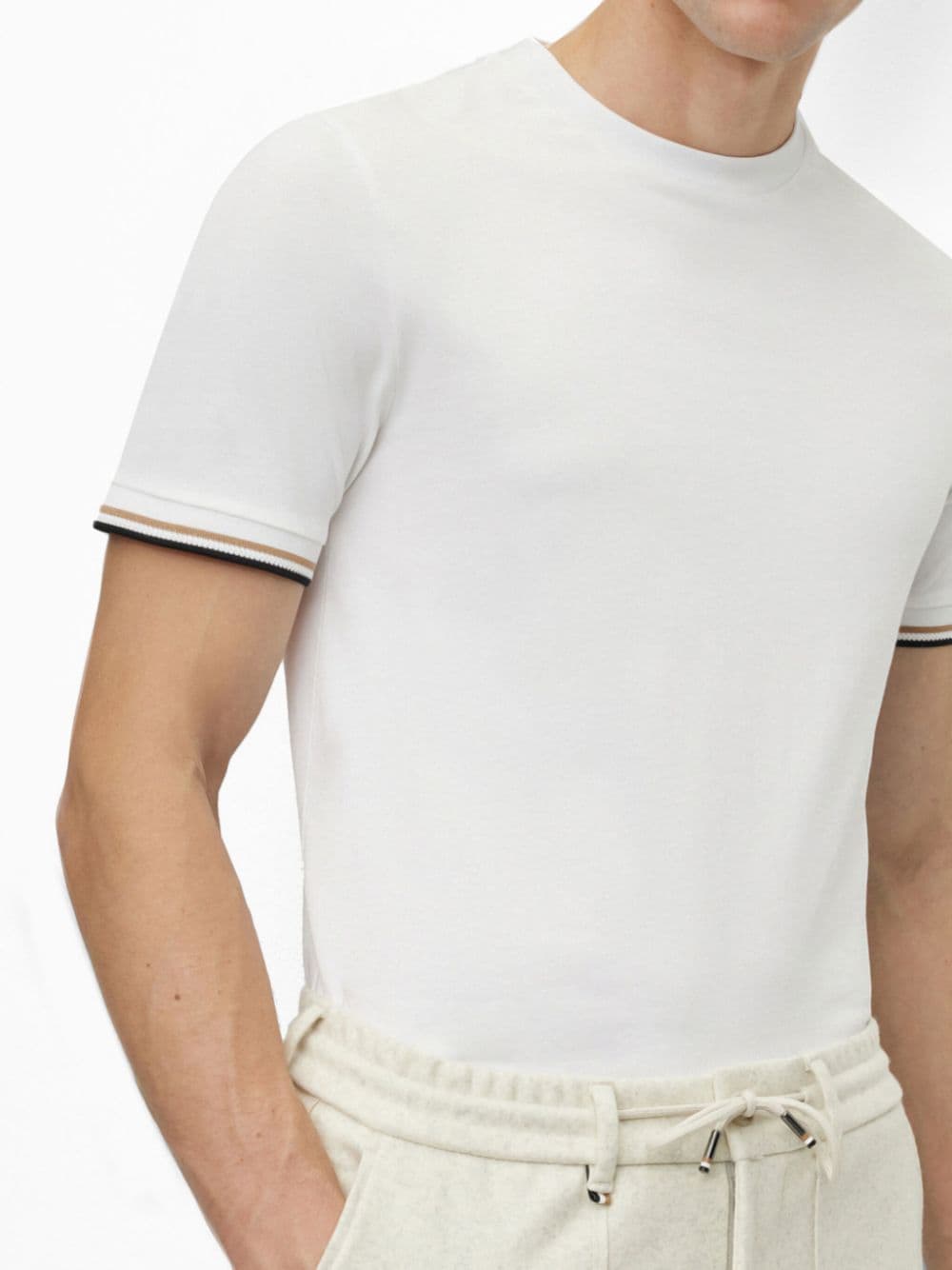 Shop Hugo Boss Striped-cuffs Cotton T-shirt In White