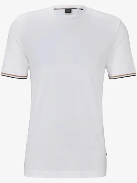 BOSS cotton-jersey T-shirt with signature-stripe cuffs