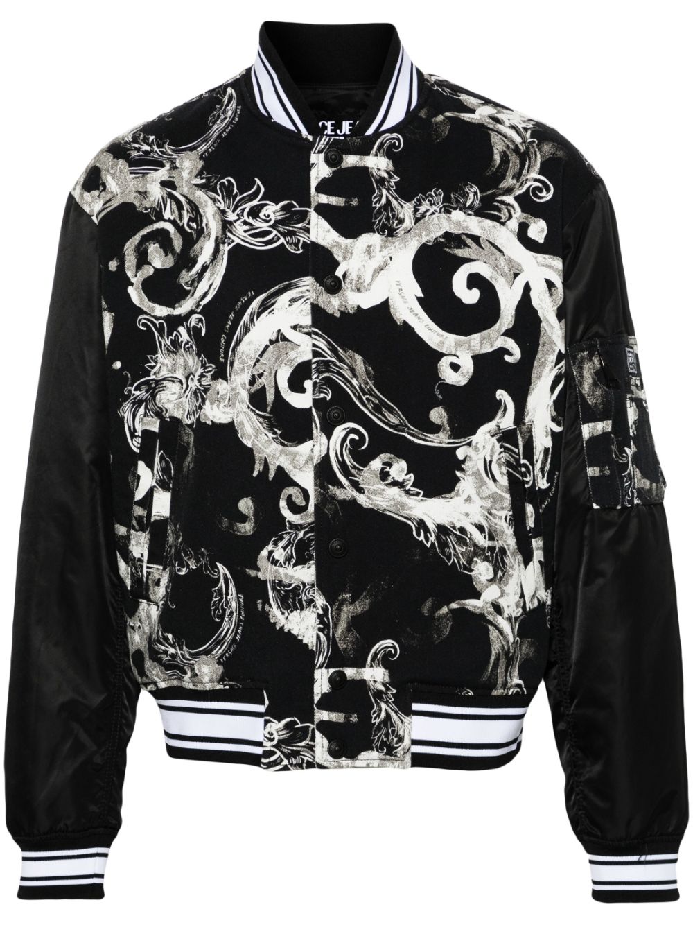 Versace Jeans Couture Watercolor Couture-print Bomber Jacket In Black