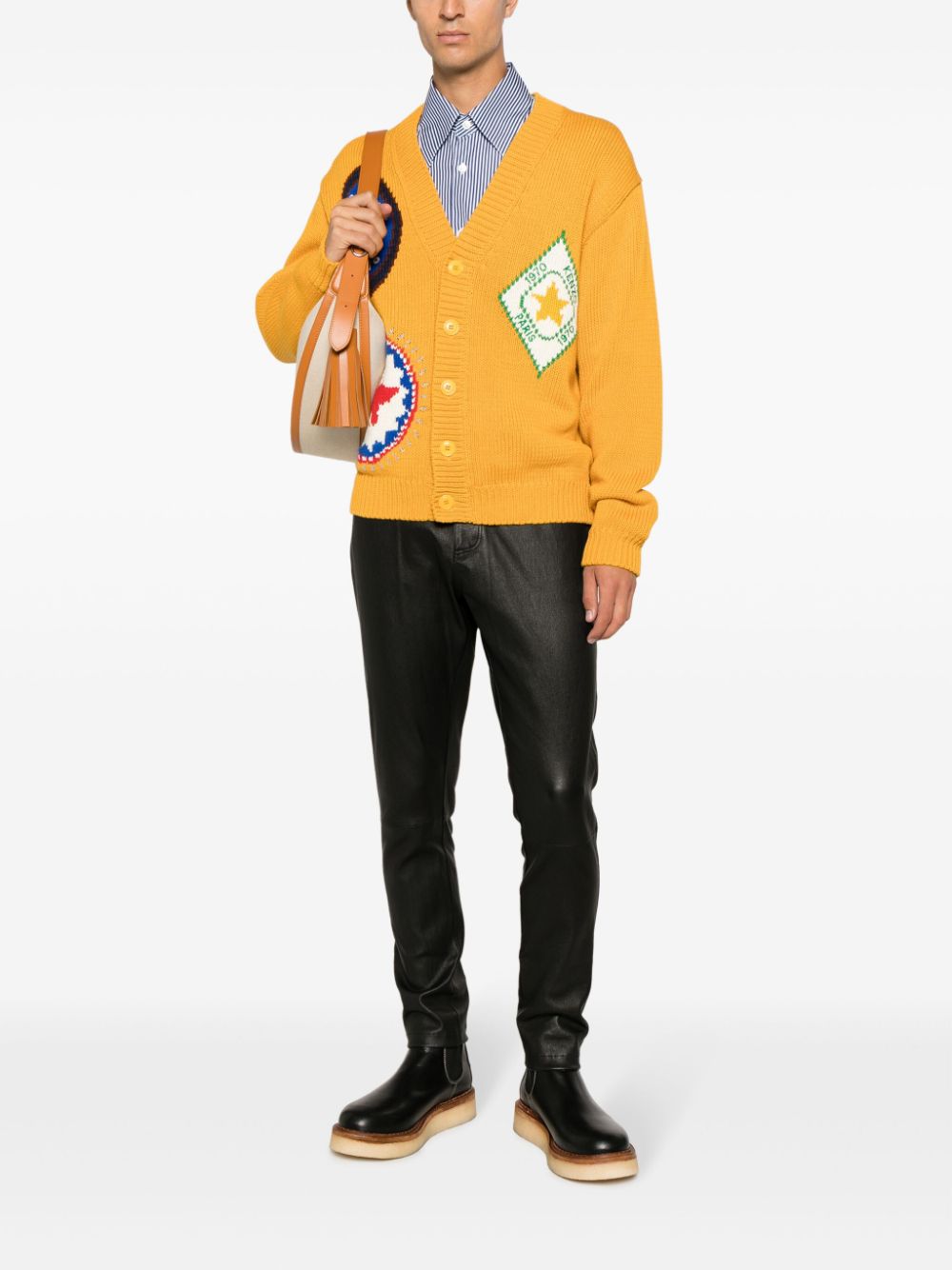 Shop Kenzo Travel Embroidered Cardigan In Yellow