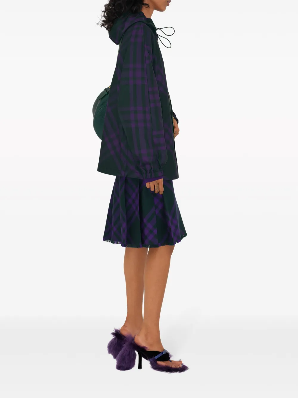 Shop Burberry Check-pattern Hooded Jacket In Purple