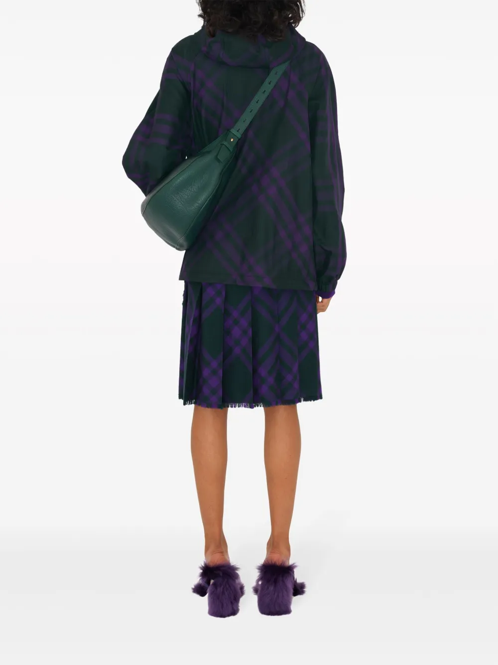 Shop Burberry Check-pattern Hooded Jacket In Purple