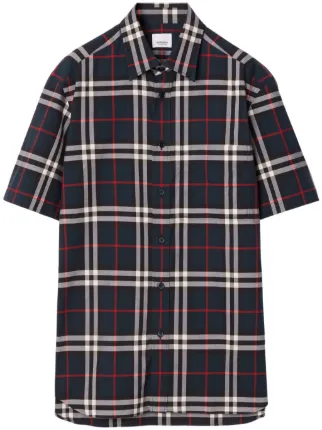 Burberry Checked short-sleeve Cotton Shirt | Blue | FARFETCH