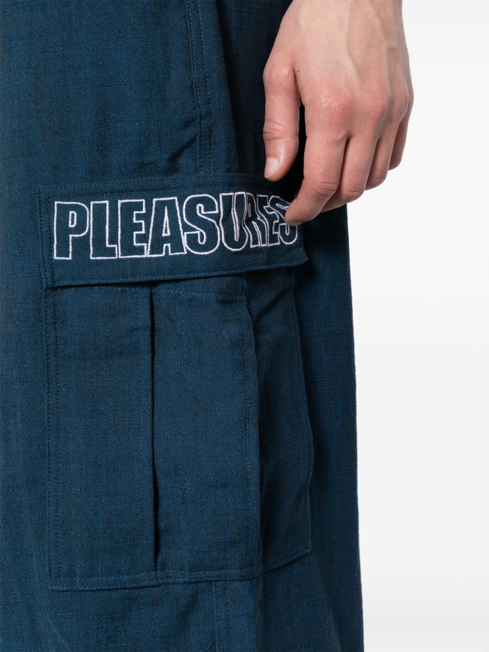 Pleasures Visitor cargo broek met geborduurd logo Blauw