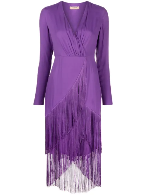 TWINSET V-neck fringe-detail midi dress