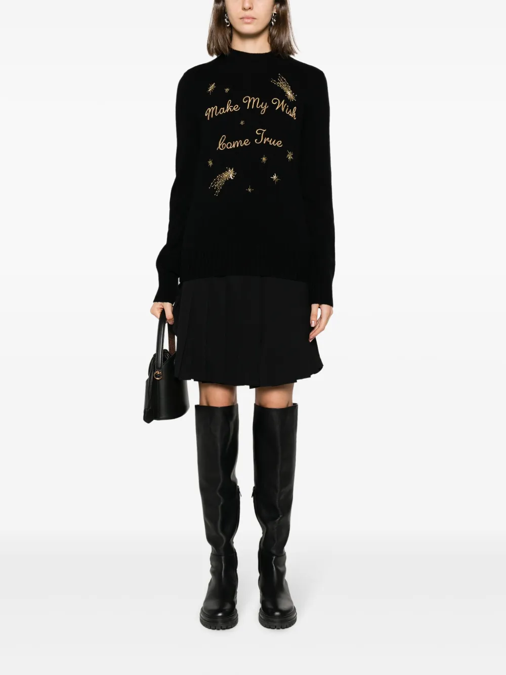 TWINSET slogan-embroidered ribbed-knit jumper - Zwart
