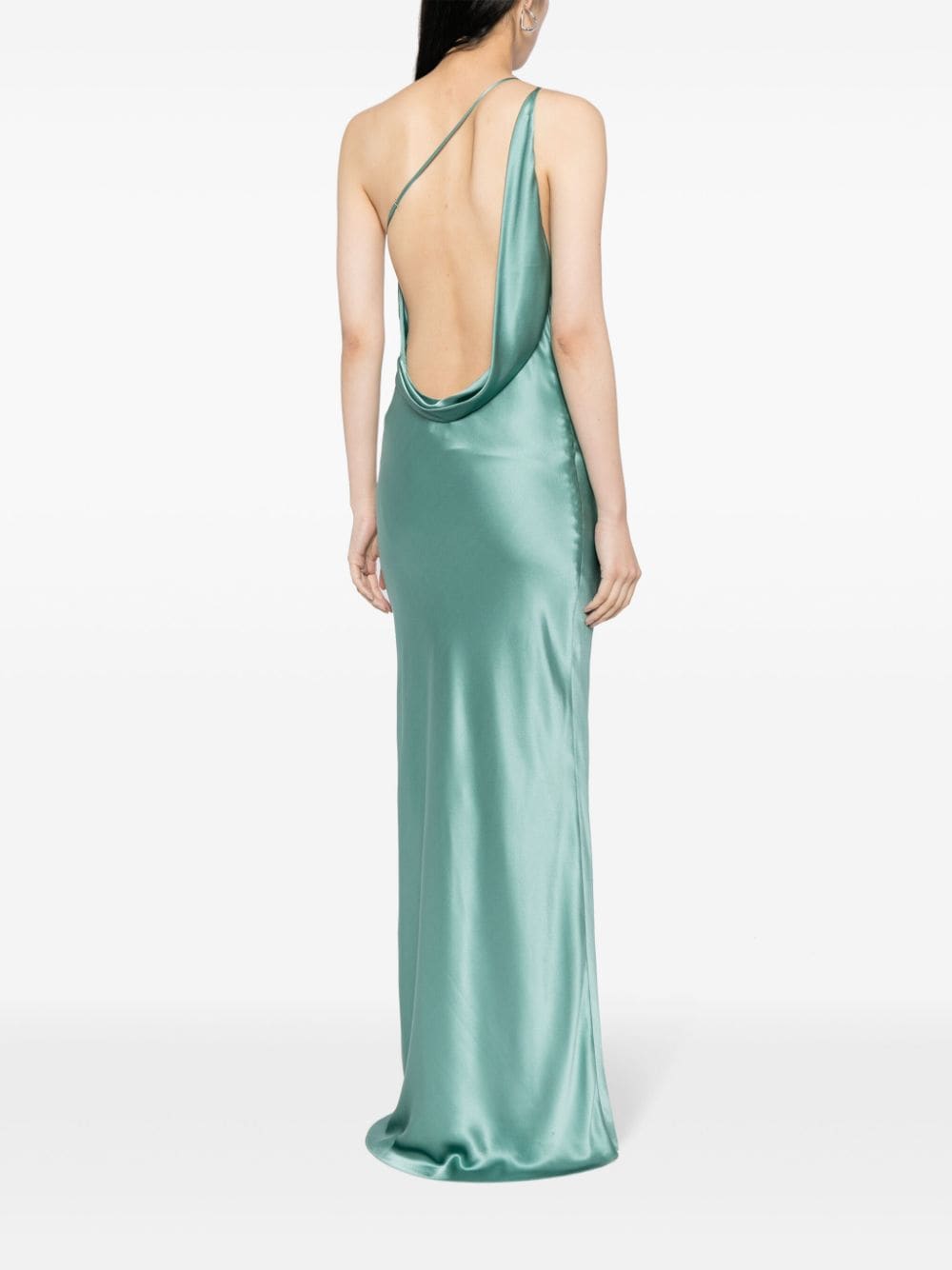 Shop Michelle Mason One-shoulder Bias Gown In Green