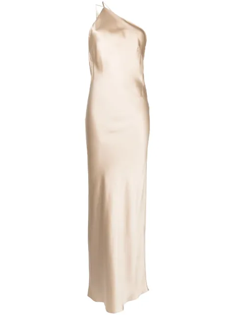 Michelle Mason one-shoulder bias silk gown