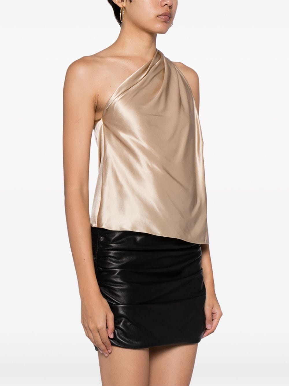 Shop Michelle Mason Asymmetric Halterneck Silk Top In Gold