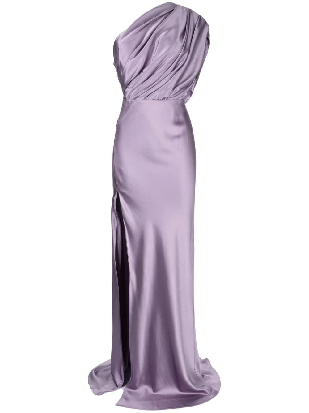 Michelle Mason One-shoulder Draped Gown In Purple