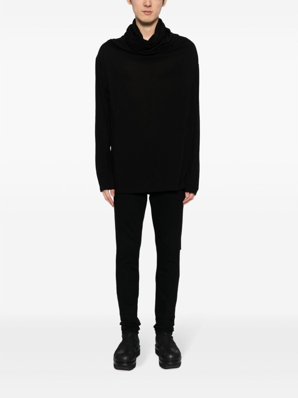 Shop Julius Draped-neck Cotton-blend T-shirt In Black