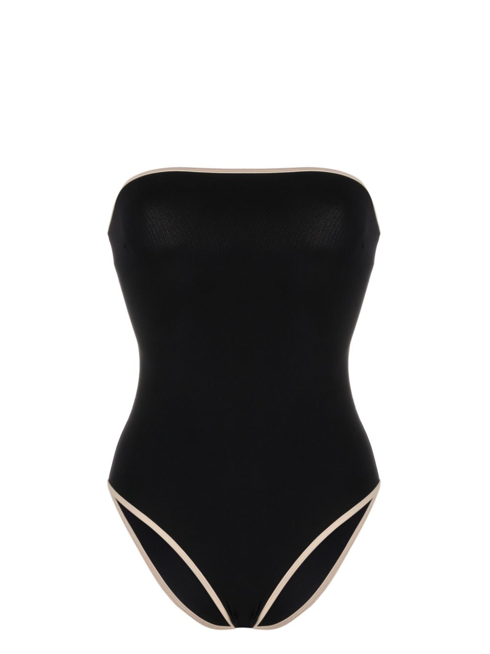 Shop Totême Striped-edge Strapless Swimsuit In Black
