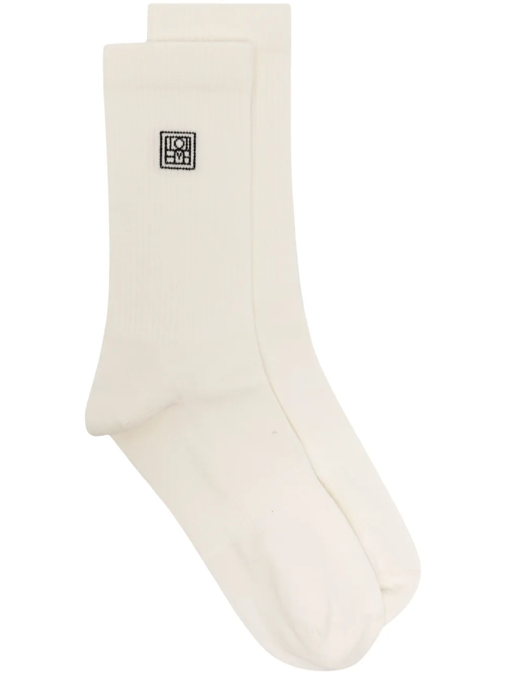 Totême Logo-intarsia Ribbed-knit Socks In White