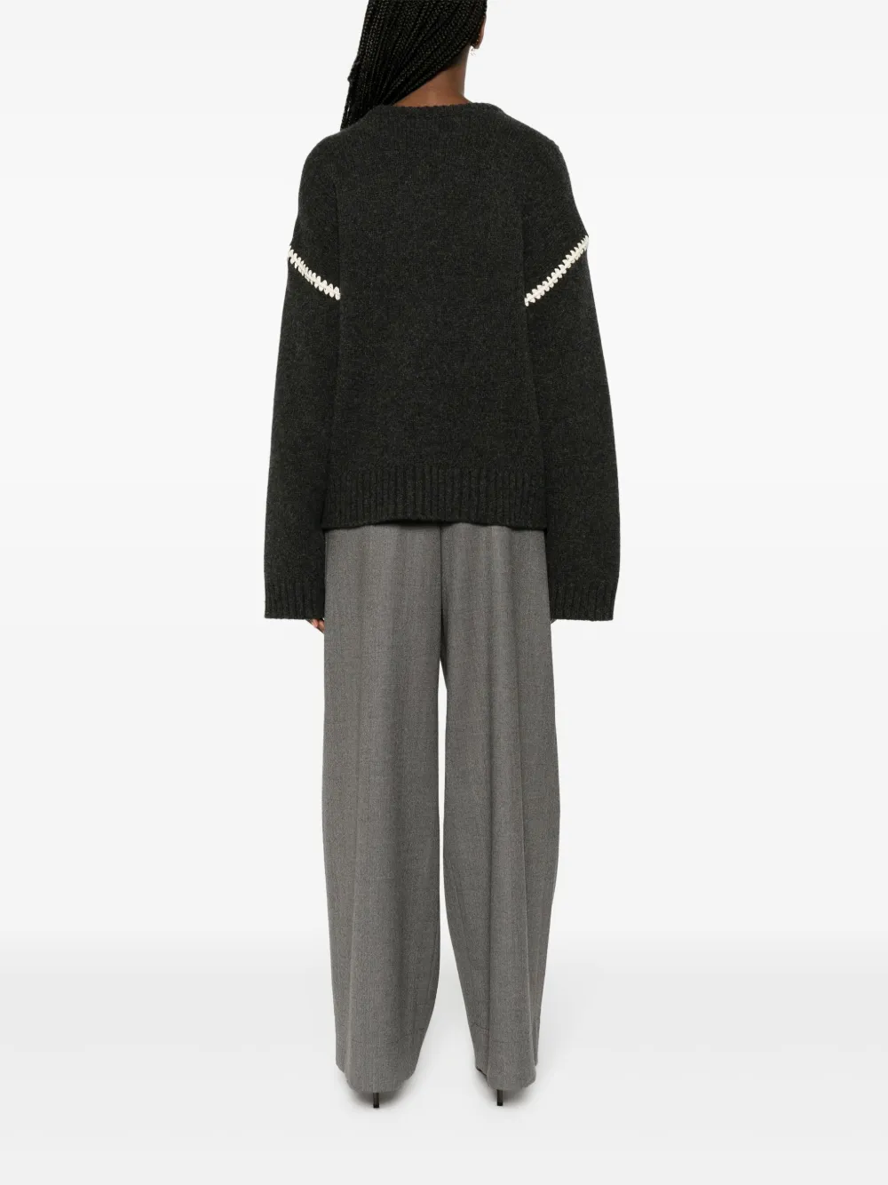 Totême Toteme Sweater With Contrast Embroideries In Grey