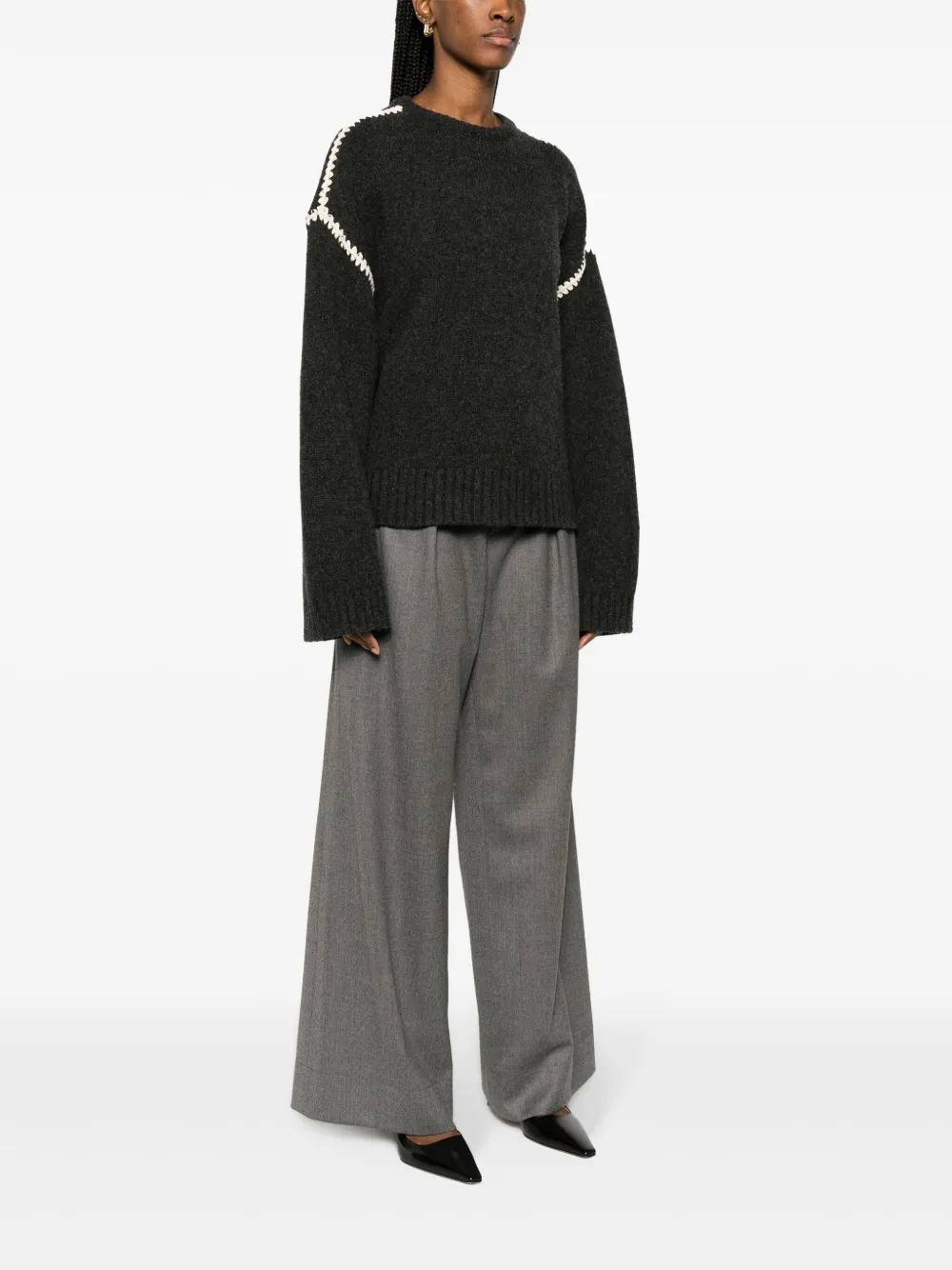 Totême Toteme Sweater With Contrast Embroideries In Grey
