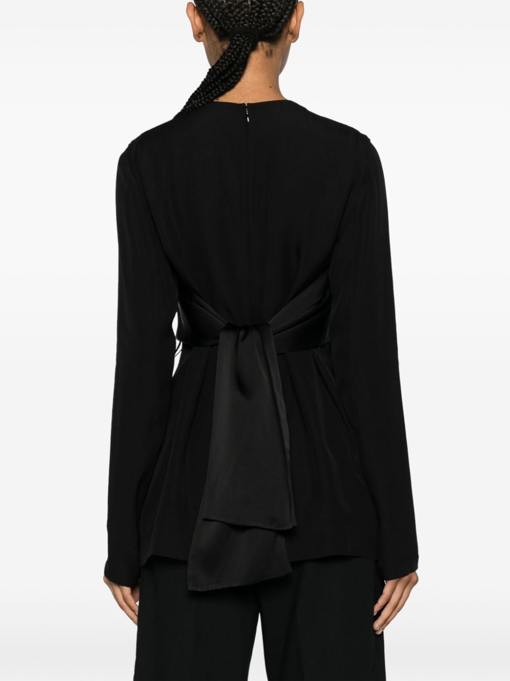 Shop Totême Crepe-texture Long-sleeved Top In Black