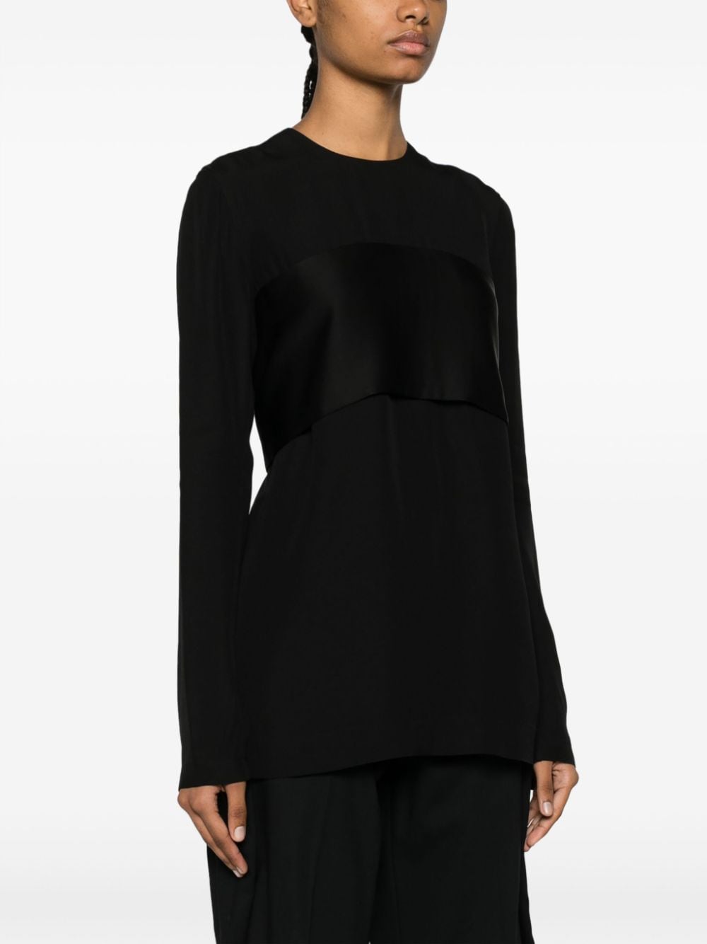 Shop Totême Crepe-texture Long-sleeved Top In Black