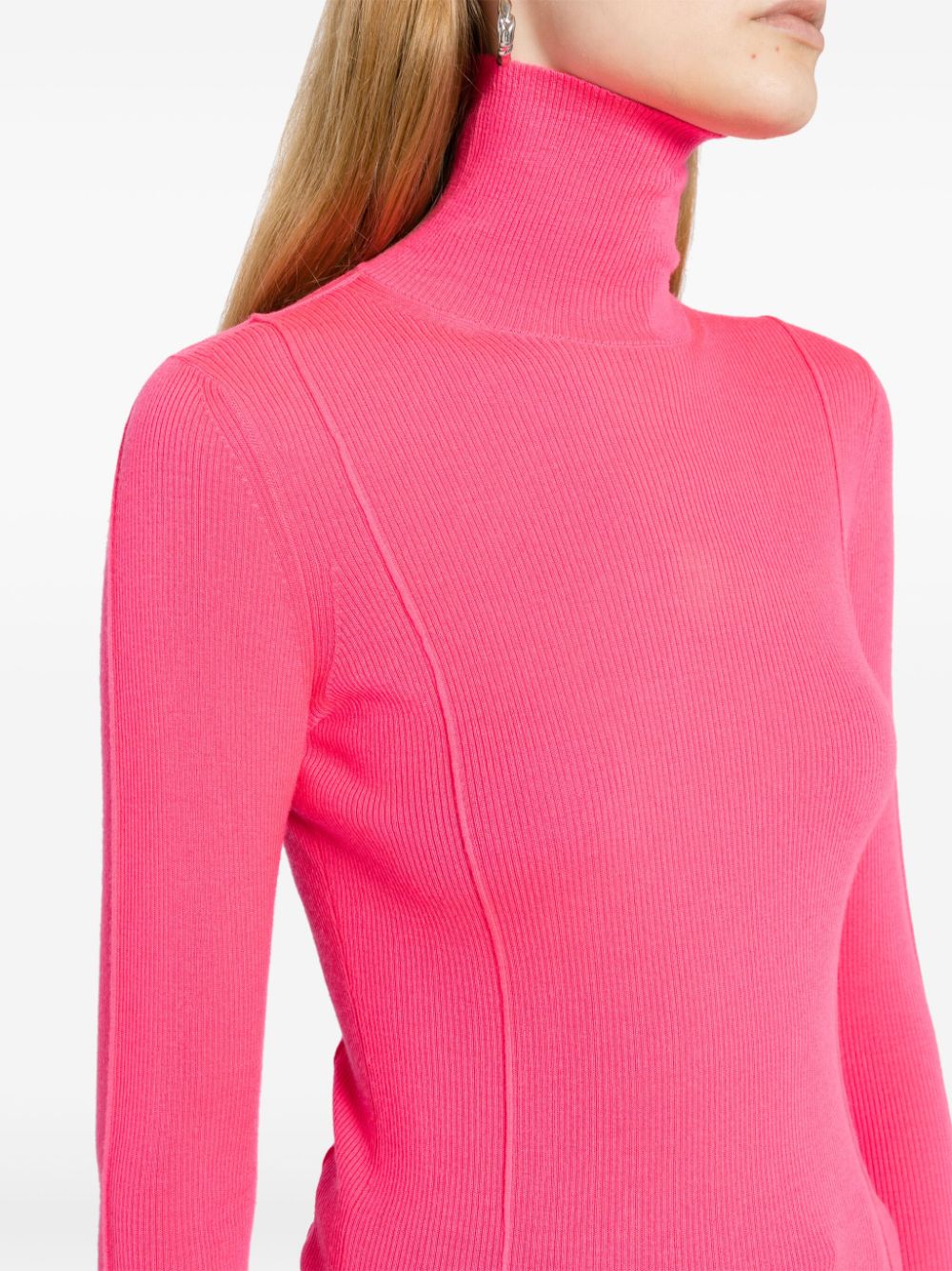 Shop Jnby High-neck Ribbed Jumper In Pink