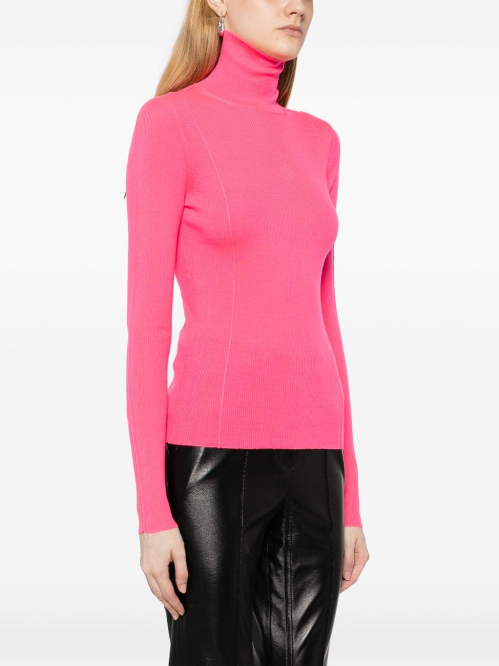 Shop Jnby High-neck Ribbed Jumper In Pink