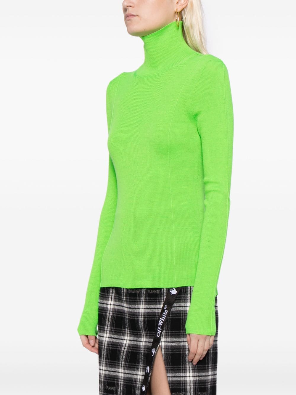 Shop Jnby High-neck Ribbed-knit Jumper In Green