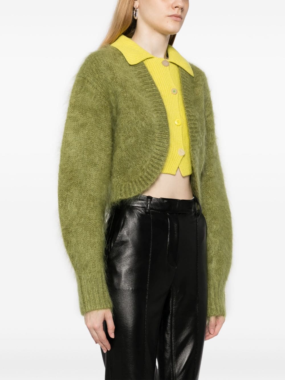 Shop Jnby Layered Spread-collar Cardigan In Green