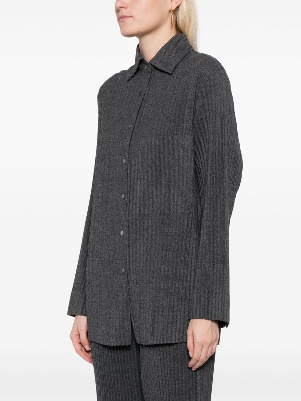 Shop Jnby Pleated Button-up Shirt In Grey