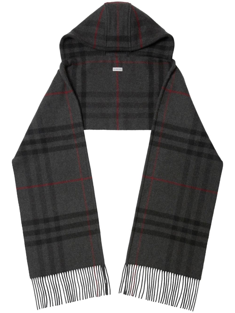 Burberry Checked Hooded Scarf In Grey