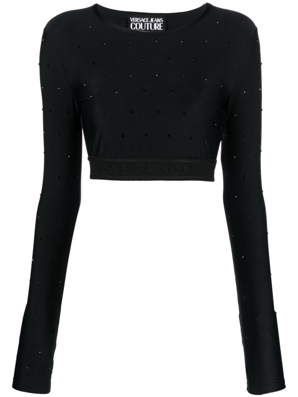 Shop Versace Jeans Couture Crystal-embellished Crop Top In Black