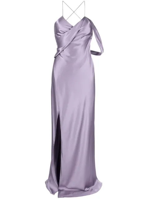 Michelle Mason V-neck side-slit silk maxi dress