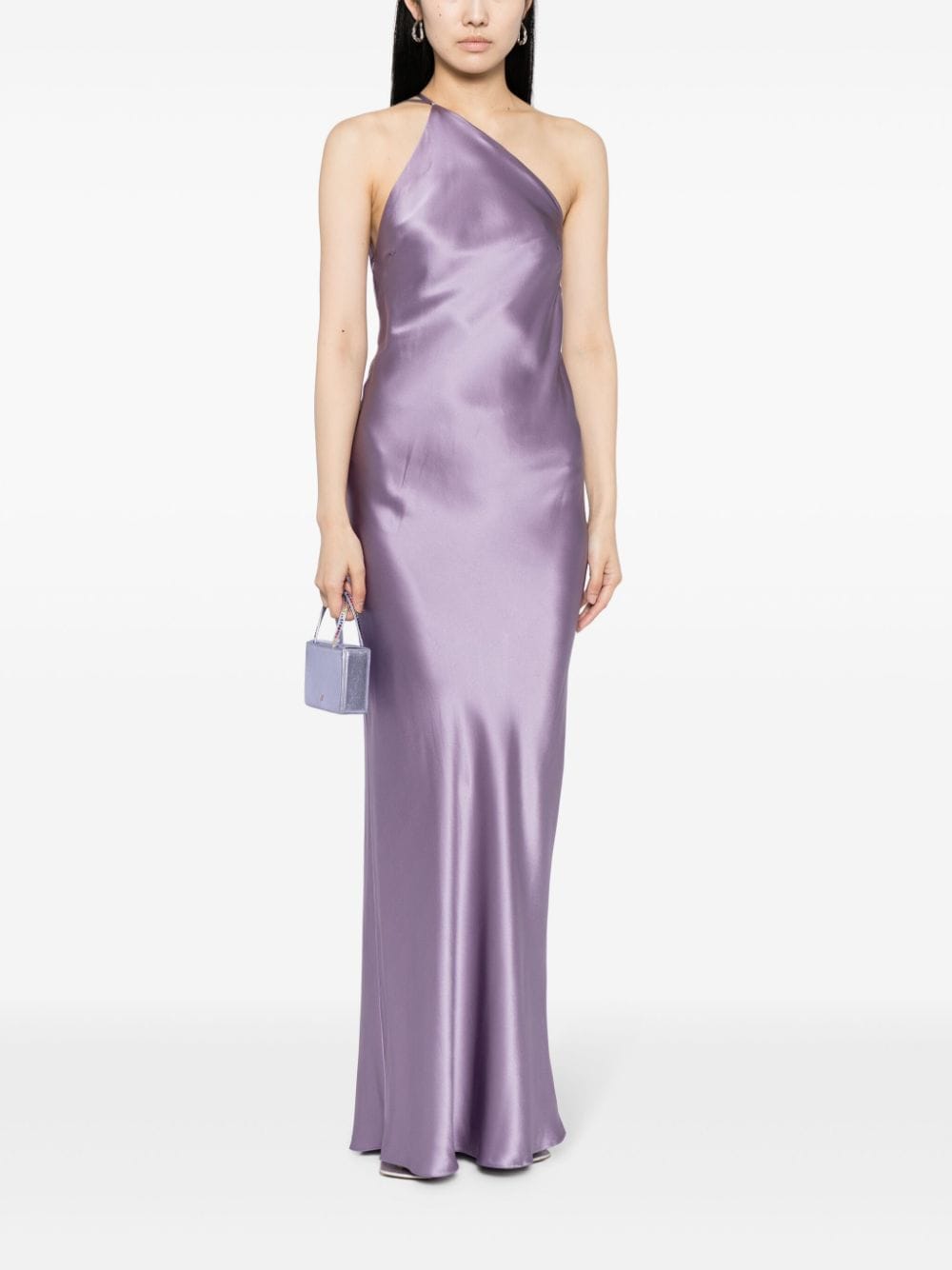Shop Michelle Mason One-shoulder Bias Silk Gown In Purple