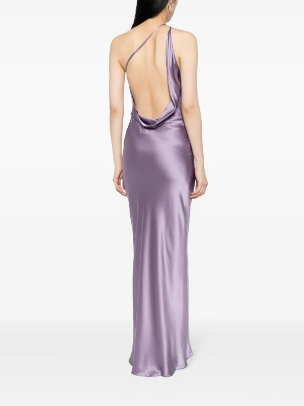 michelle mason purple silk dress Michelle Mason Silk-satin wrap gown - Women - Purple Dresses