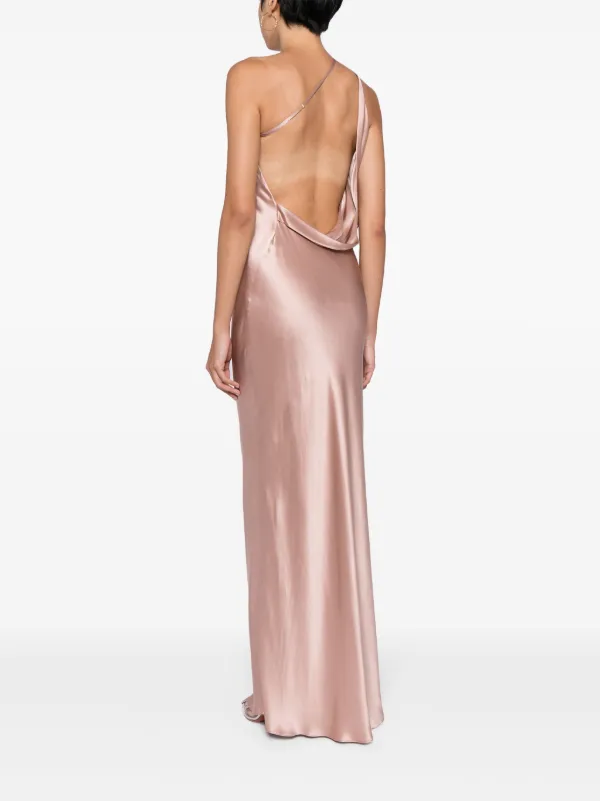 slim fit dress slacks Women's DOORBUSTER Metallic Moment Asymmetric Satin Midi Dress in Taupe main image 1