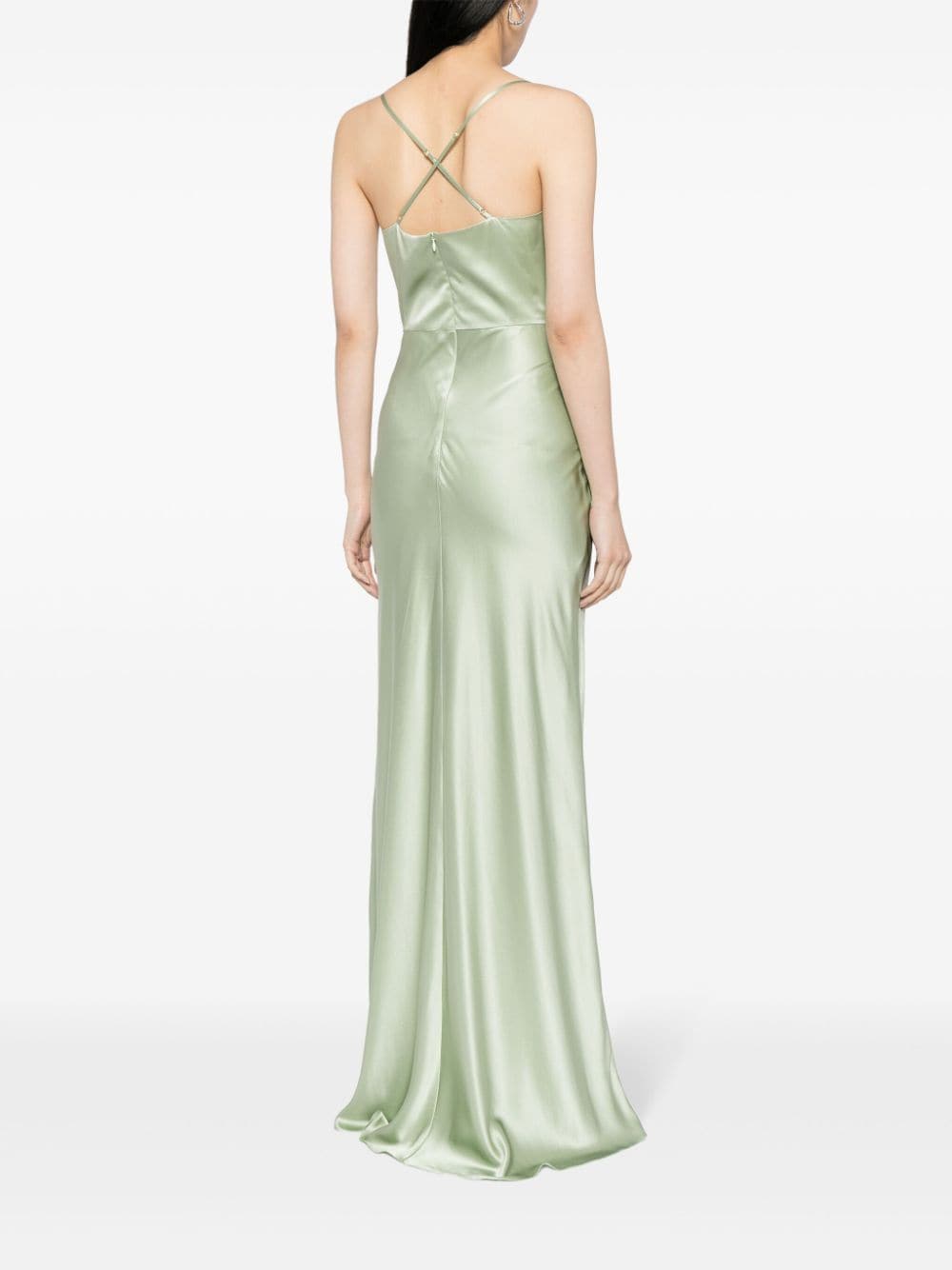 Shop Michelle Mason Twisted-bodice Silk Gown In Green