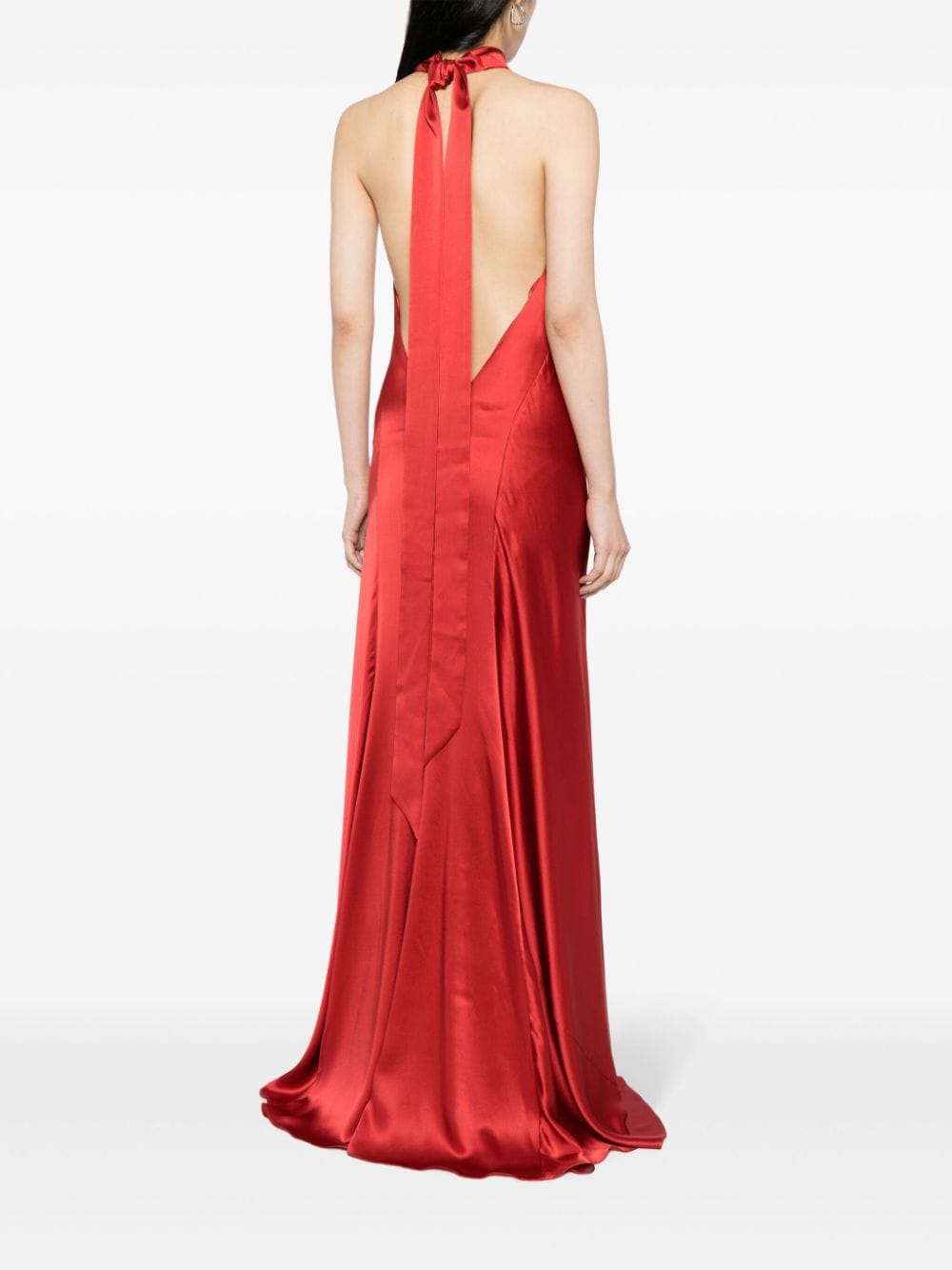 Shop Michelle Mason Halterneck Silk Gown In Red
